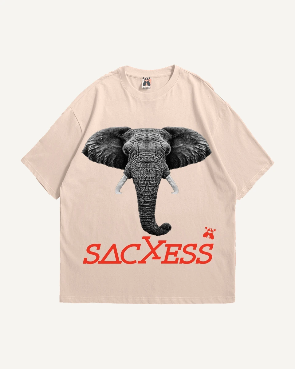 SACXESS Elephant Ed. Boxy Tee, front view.